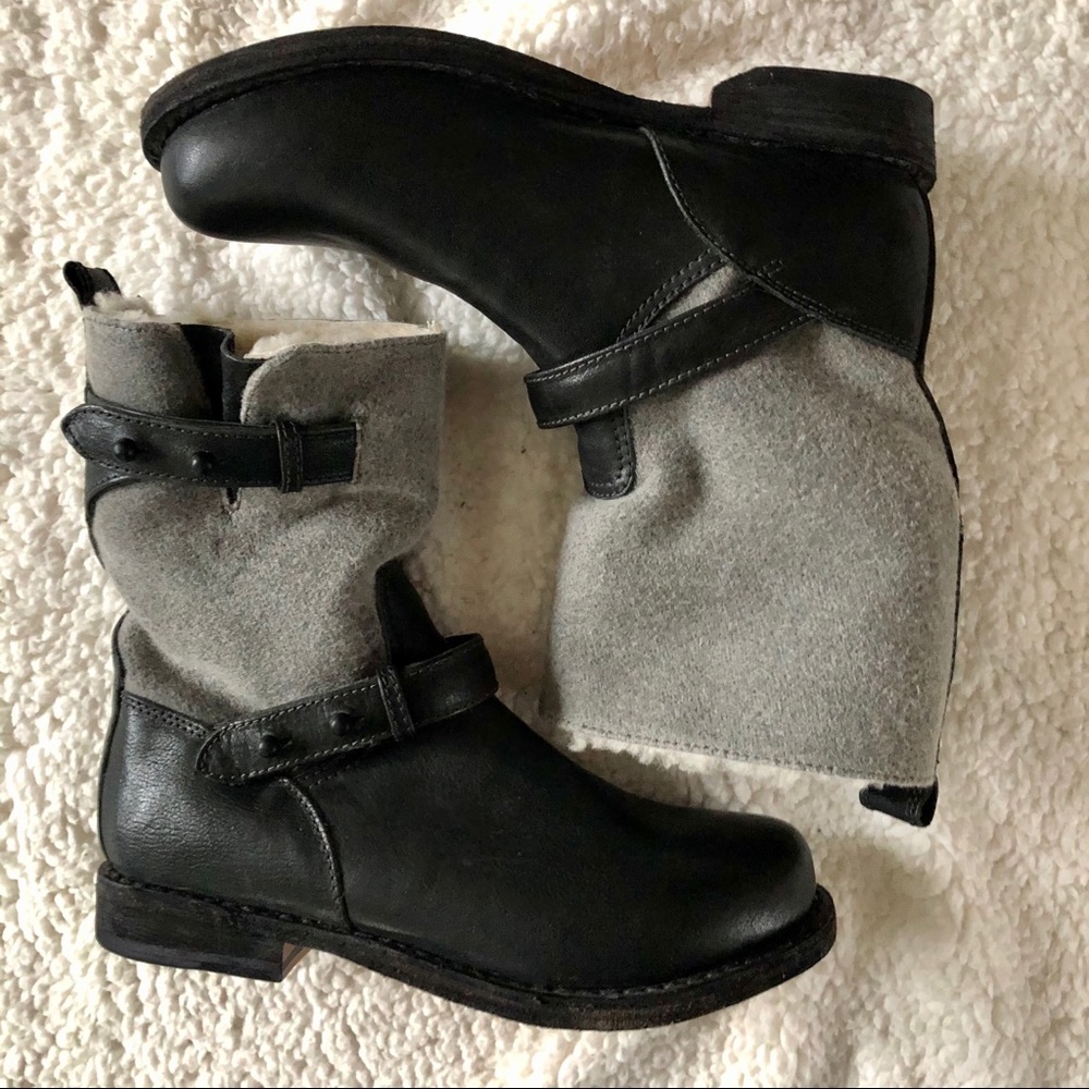 New Rag & Bone grey and black fleece moto boots